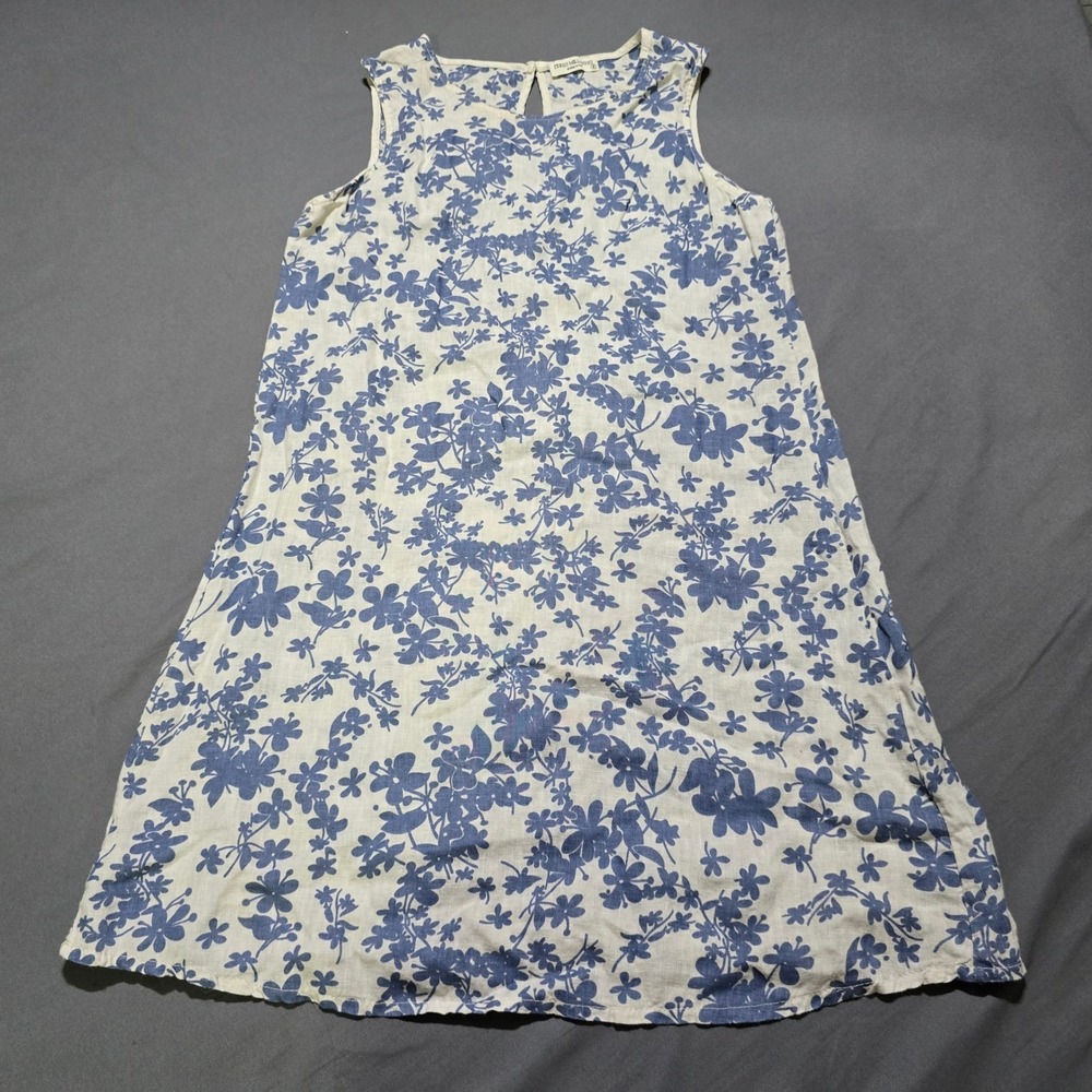 Terzo Millennio Linen Dress Women S White Blue Floral Sleeveless Made in Italy